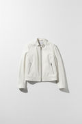 Women's White Cropped Leather Jacket – Minimalist Zip-Up Moto Jacke