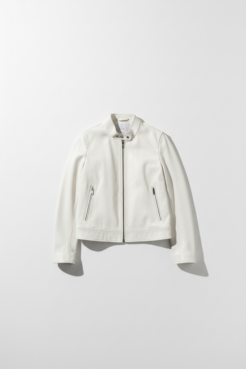 Women's White Cropped Leather Jacket – Minimalist Zip-Up Moto Jacke
