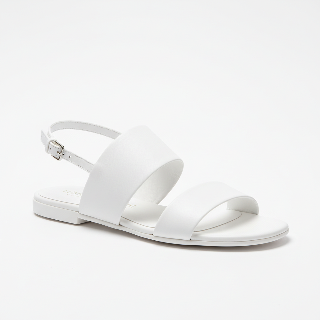 Women's Minimalist White Flat Sandals – Elegant Open-Toe Slingback Summer Shoes