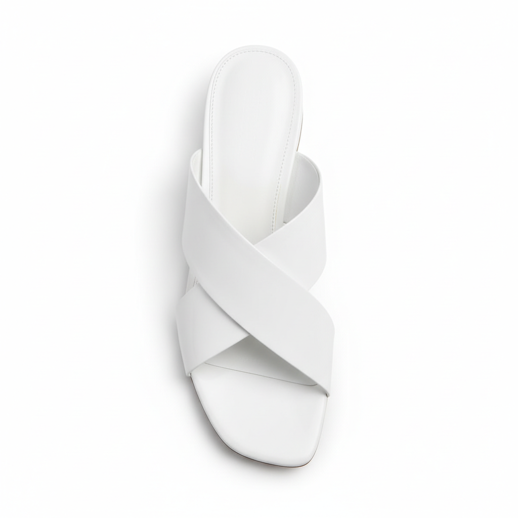 Women's White Crisscross Slide Sandals – Minimalist Flat Open-Toe Slip-On Sand
