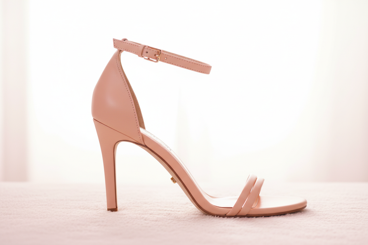 Women's Blush Pink Minimalist Stiletto Heeled Sandals with Ankle Strap