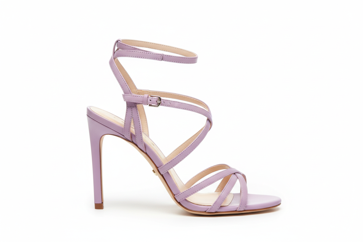 Women's Lavender Strappy Stiletto Heeled Sandals with Double Ankle Strap