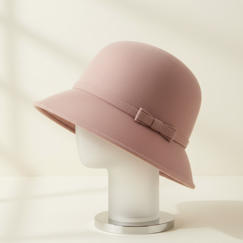 Women's cloche hat with a short brim.