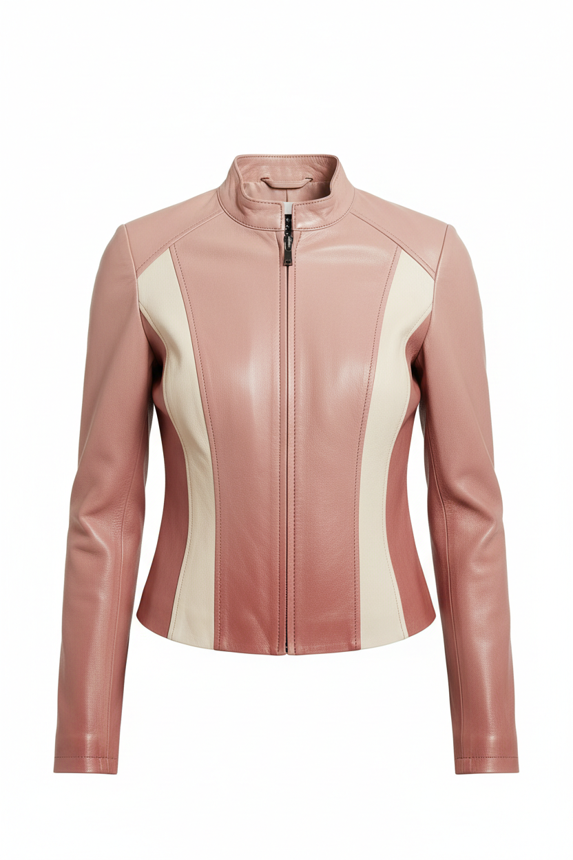 Color Block Zip-Up Tailored Jacket – Modern Stand Collar Slim Fit Outerwear