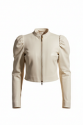 Elegant Puff Sleeve Cropped Jacket – Chic Tailored Zip-Up Outerwear