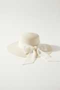 Elegant Straw Sun Hat with Satin Bow – Ivory White