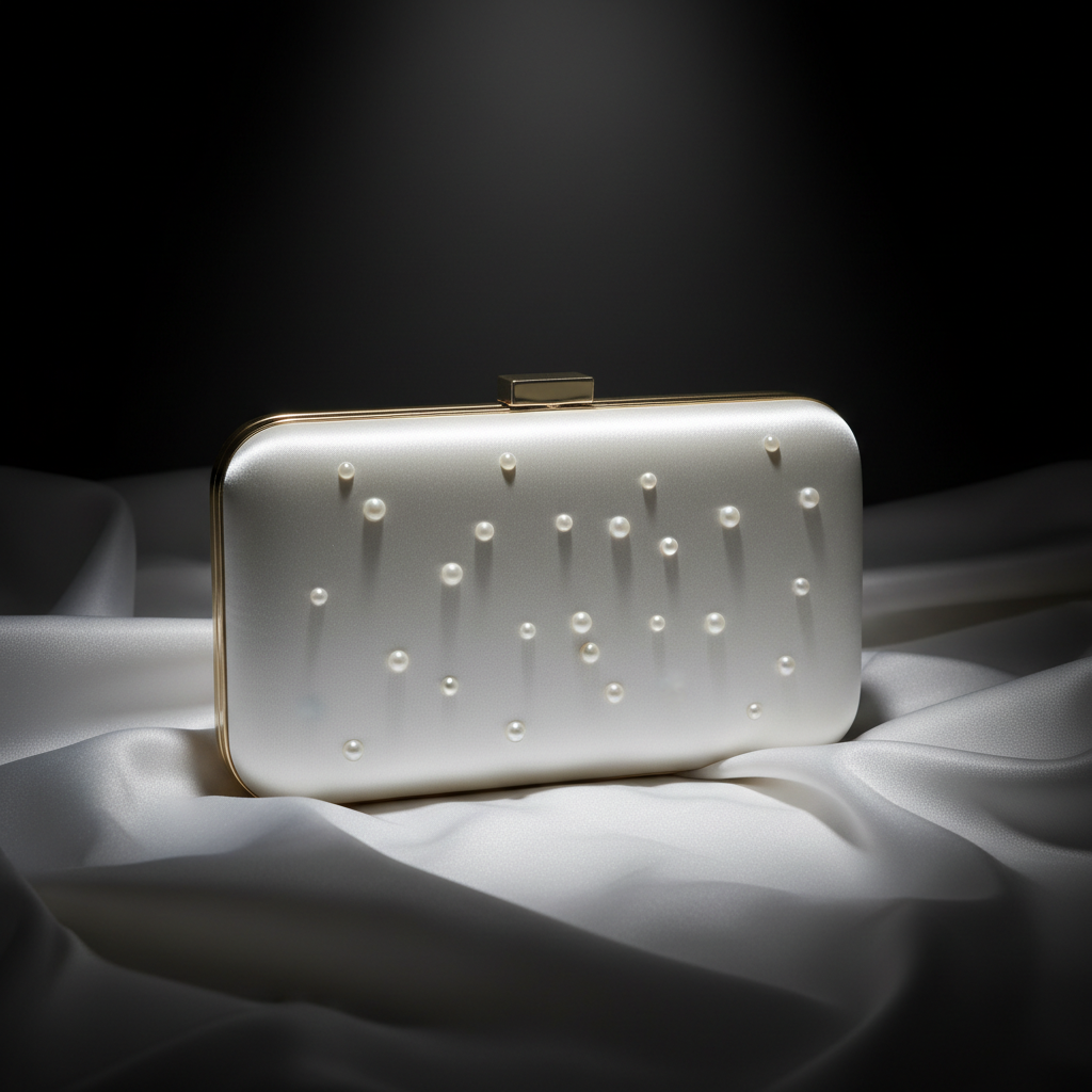 Elegant Pearl-Embellished Satin Clutch Bag – Luxury Evening Handbag for Weddings &amp; Special Occasions