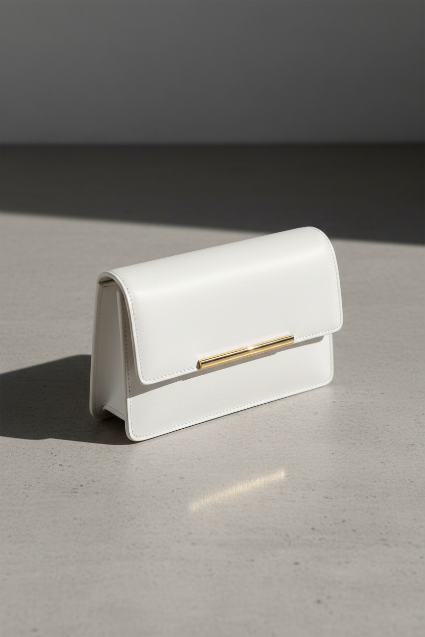 Elegant White Leather Clutch Bag