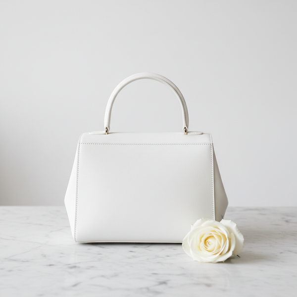 Classic White Leather Top-Handle Handbag