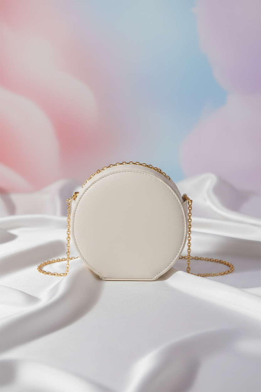 Elegant Round White Leather Crossbody Bag