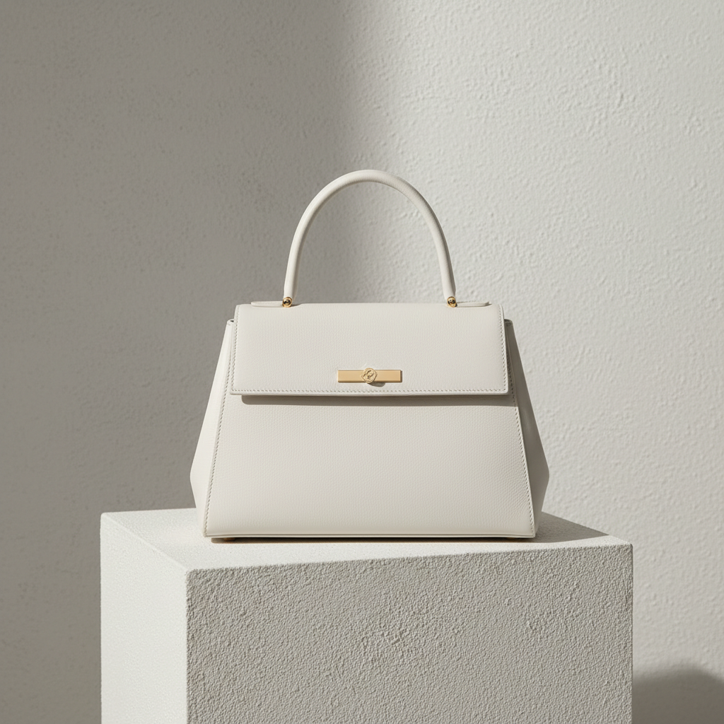 Elegant White Structured Leather Handbag