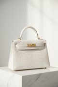 Luxury White Crocodile-Embossed Leather Handbag