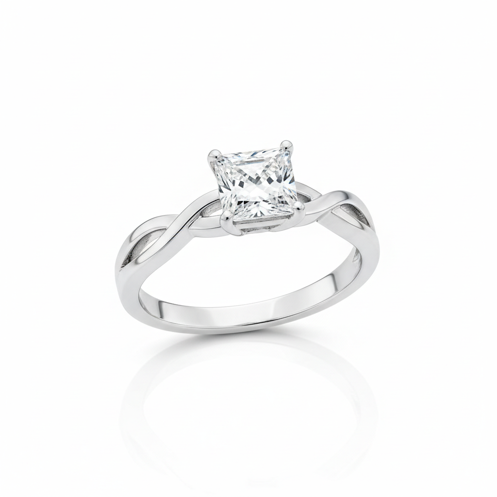 Elegant White Gold Ring with a Princess-Cut Diamond