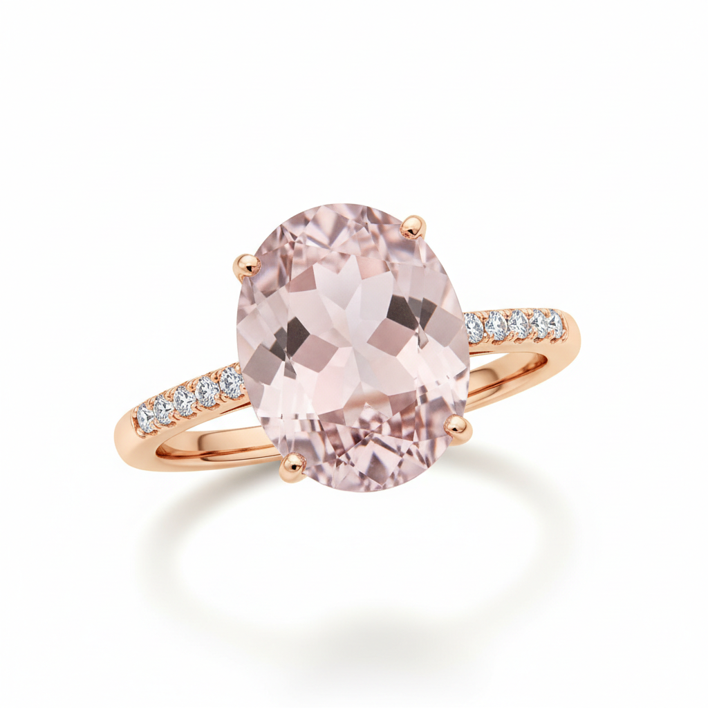 Elegant Rose Gold Ring with an Oval-Cut Blush Pink Gemstone