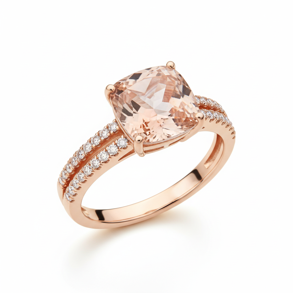 Elegant Rose Gold Ring with a Cushion-Cut Peach Gemstone