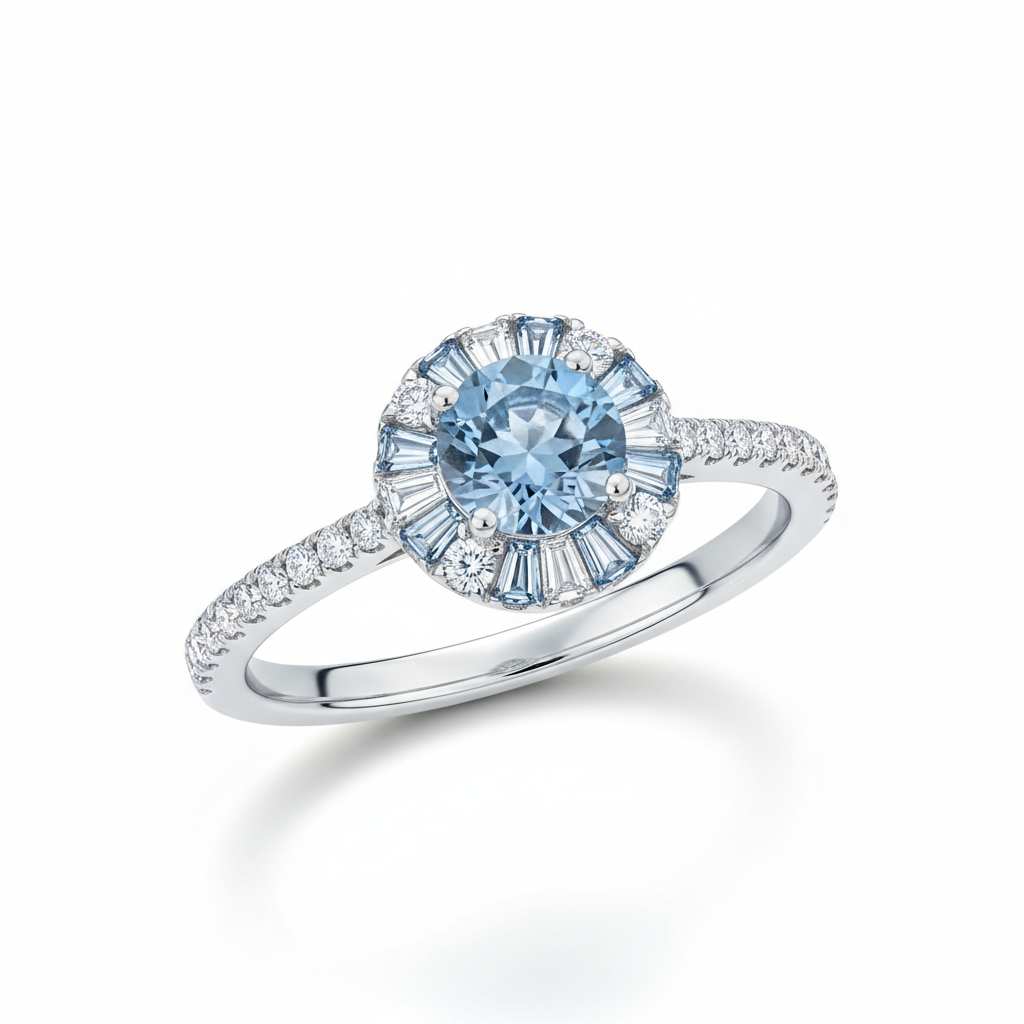 Elegant White Gold Ring with a Sky Blue Gemstone